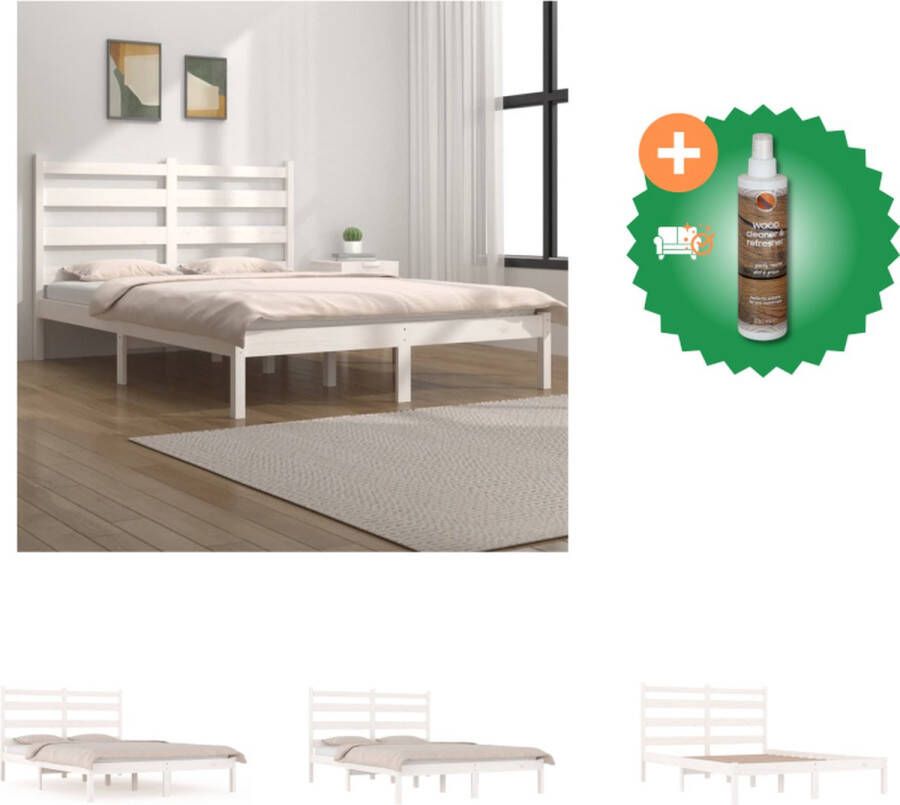 VidaXL Bedframe massief grenenhout wit 135x190 cm 4FT6 Double Bed Inclusief Houtreiniger en verfrisser