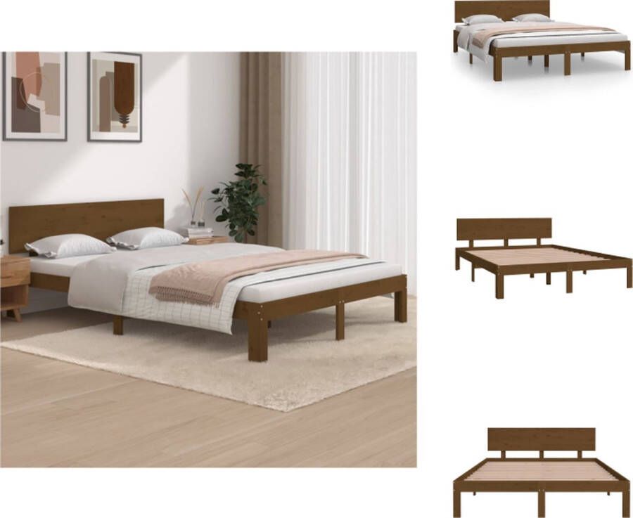 VidaXL Bedframe Bedframes Bed Bedbodem Bedframe massief grenenhout honingbruin 140x200 cm - Foto 2