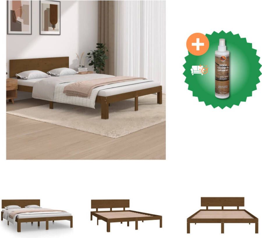 VidaXL Houten Bedframe 140 x 200 cm Honingbruin Bed Inclusief Houtreiniger en verfrisser