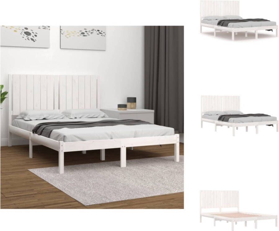 VidaXL Bedframe Bedframes Bed Bedbodem Bedframe massief grenenhout wit 140x200 cm
