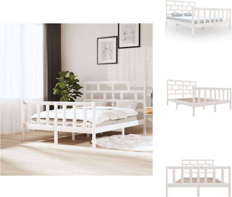 VidaXL Bedframe Bedframes Bed Bedbodem Bedframe massief grenenhout wit 140x200 cm - Foto 6