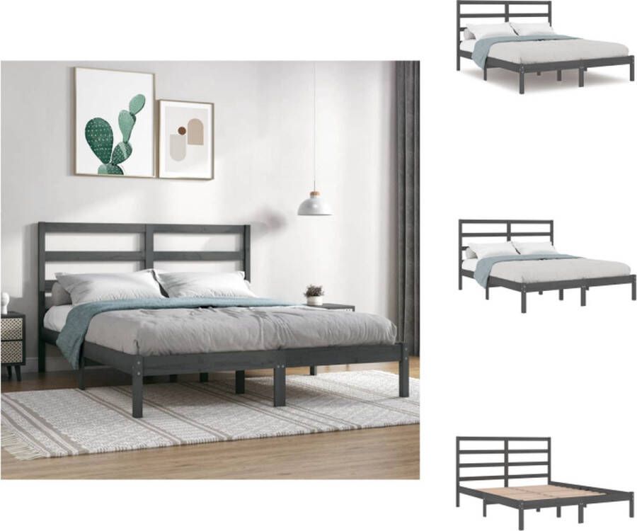 VidaXL Bedframe Bedframes Bed Bedbodem Bedframe massief hout grijs 150x200 cm 5FT King Size - Foto 2