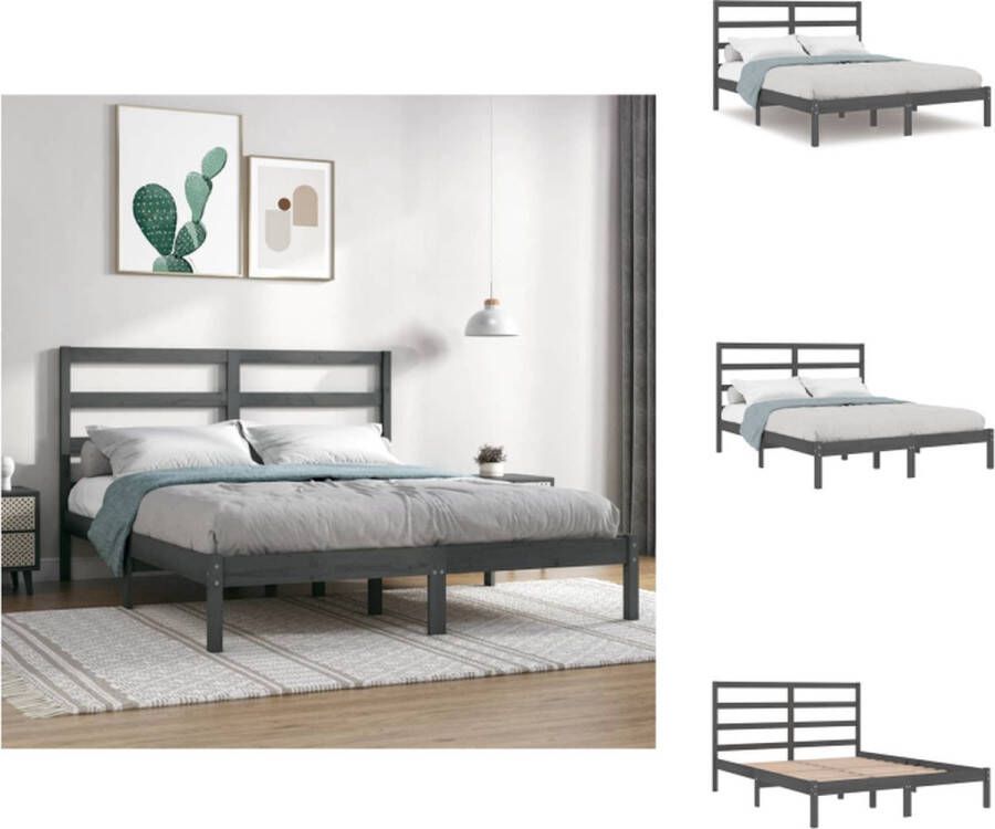 VidaXL houten bedframe 150 x 200 cm grijs massief grenenhout multiplex lattenbodem Bed