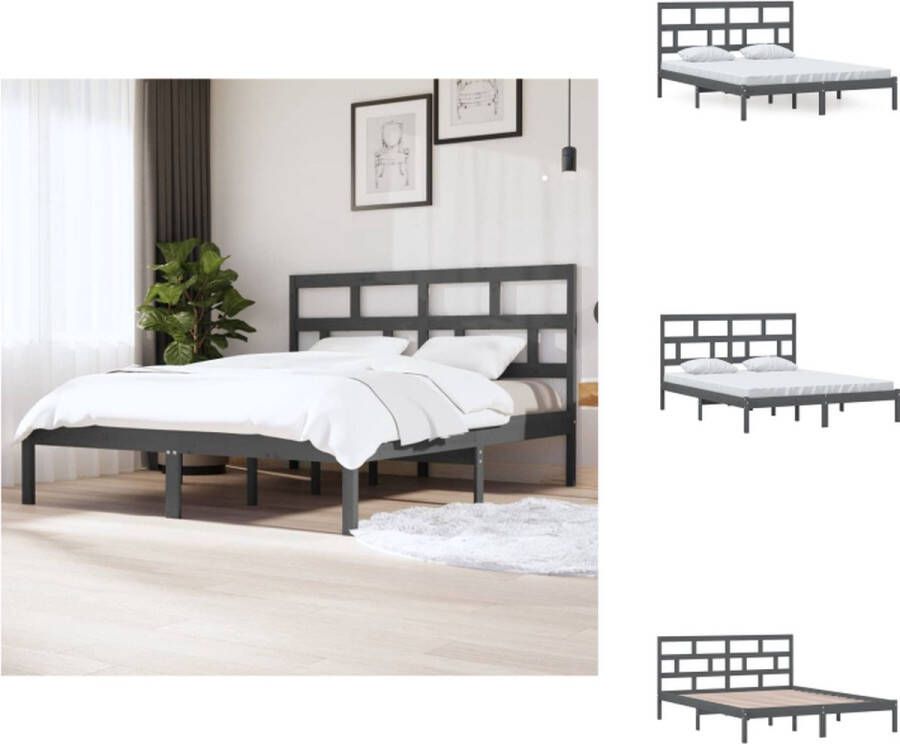 VidaXL Houten bedframe 166 x 205.5 x 100 cm Grijs massief grenenhout Stevige lattenbodem Geschikt voor 160 x 200 cm matras Bed
