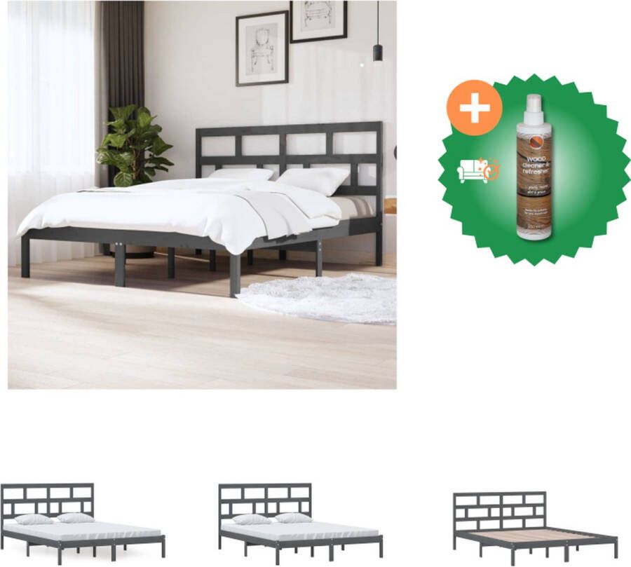 VidaXL Houten bedframe 166 x 205.5 x 100 cm Grijs massief grenenhout Stevige lattenbodem Geschikt voor 160 x 200 cm matras Bed Inclusief Houtreiniger en verfrisser