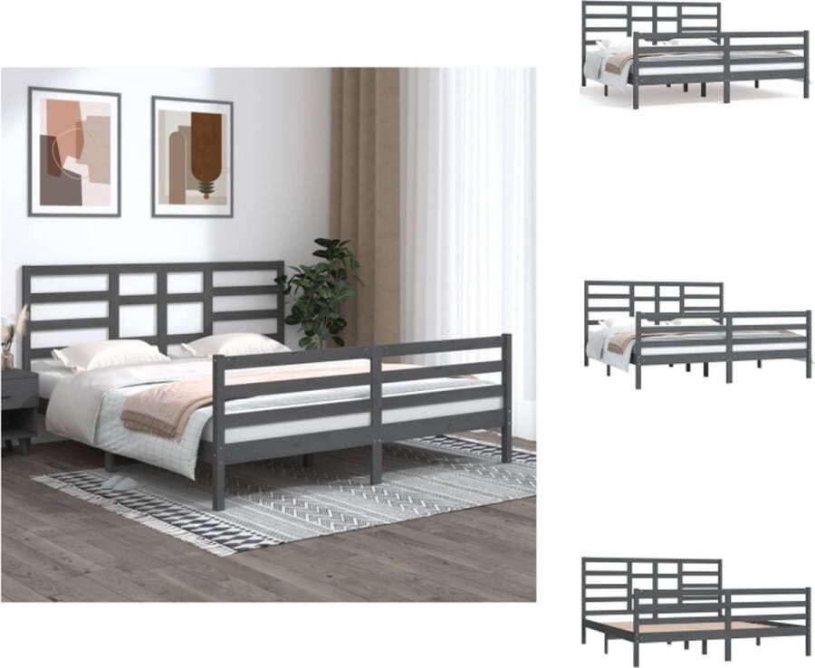 VidaXL Houten bedframe 180 x 200 cm Grijs Massief grenenhout Multiplex lattenbodem Bed