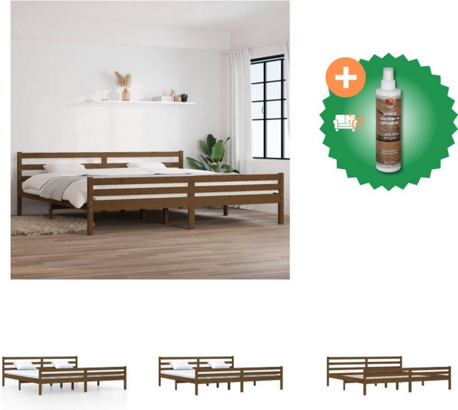 VidaXL Houten Bedframe 180 x 200 cm Honingbruin Massief Grenenhout Bed Inclusief Houtreiniger en verfrisser