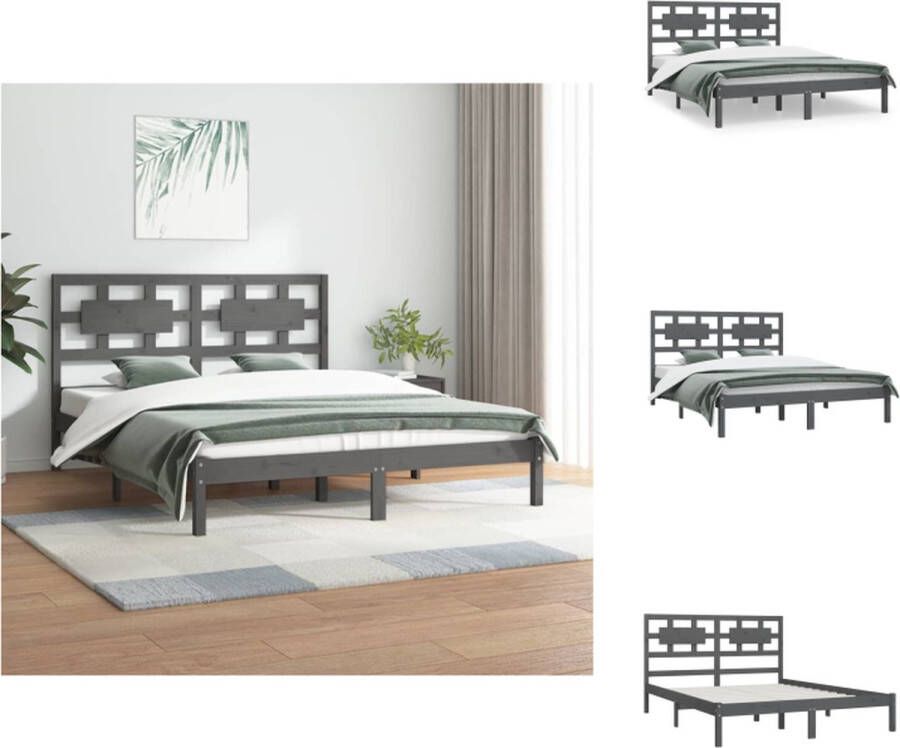 VidaXL Houten Bedframe 180 x 200 cm Massief grenenhout Grijs Bed