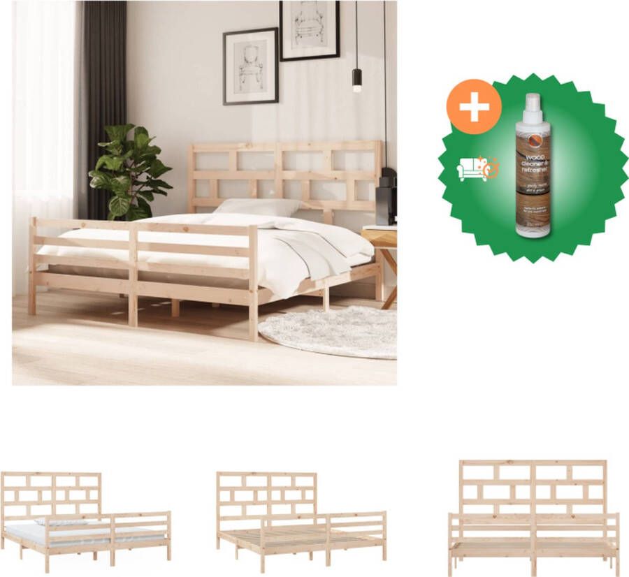 VidaXL Houten bedframe 205.5 x 185.5 x 31 cm massief grenenhout geschikt voor 180 x 200 cm matras Montage vereist Bed Inclusief Houtreiniger en verfrisser - Foto 9