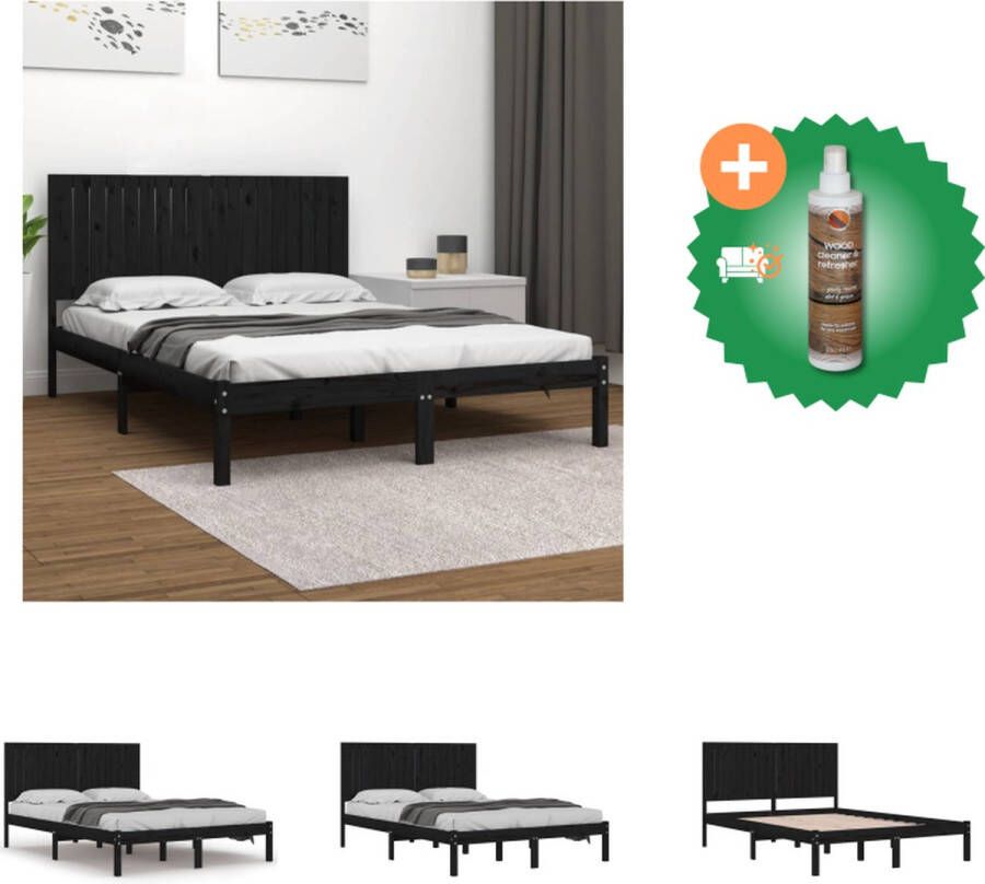 VidaXL Bedframe massief hout zwart 180x200 cm 6FT Super King Bed Inclusief Houtreiniger en verfrisser