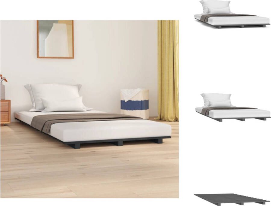 VidaXL Houten bedframe 190 x 75 x 5 cm Massief grenenhout Grijs Bed