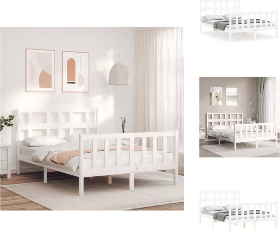 VidaXL Houten bedframe 195.5 x 125.5 x 100 cm Wit 4FT Small Double Bed