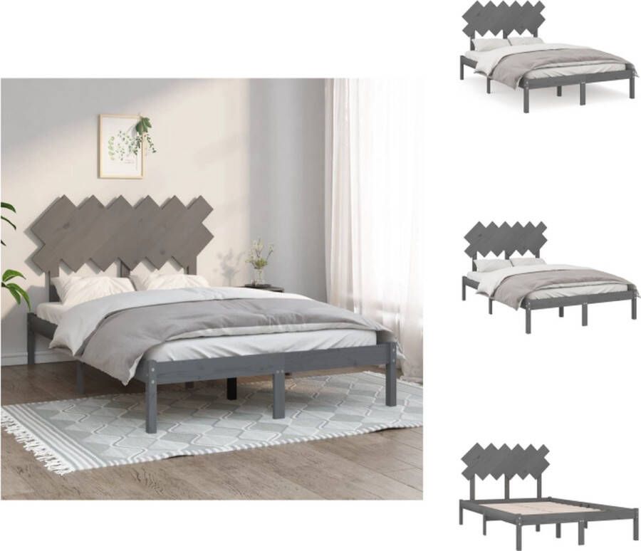 VidaXL Houten bedframe 195.5 x 125.5 x 31 cm Massief grenenhout Grijs Bed