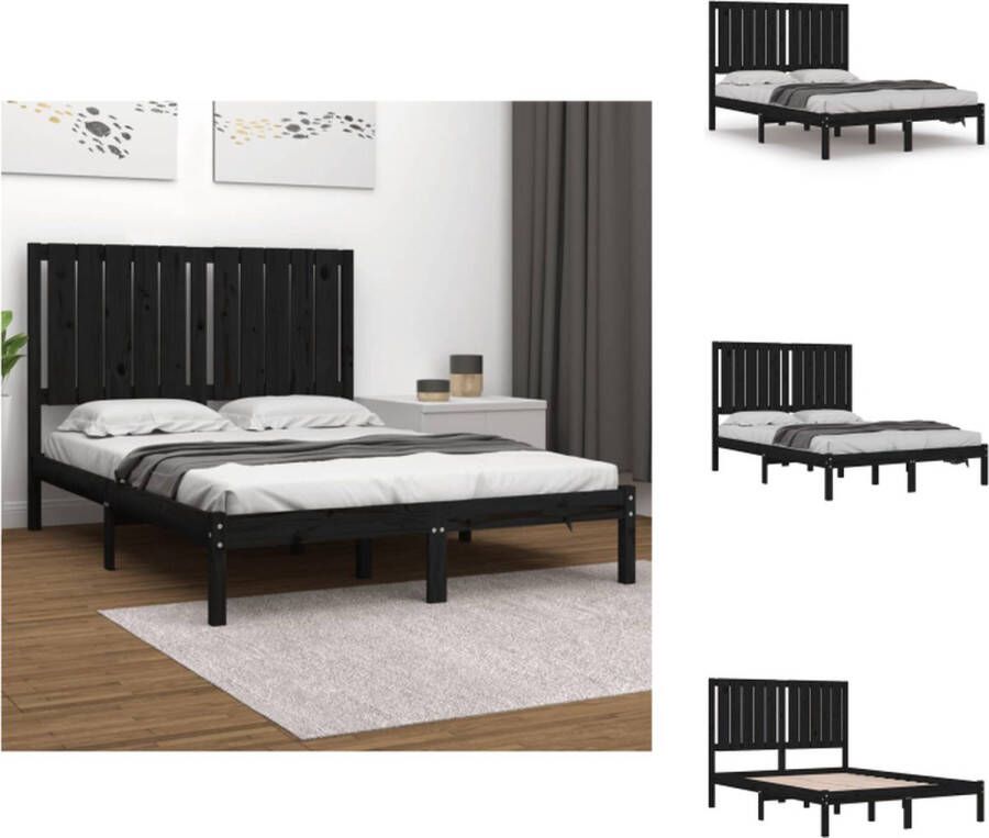 VidaXL Houten Bedframe 195.5 x 125.5 x 31 cm Massief grenenhout Zwart Bed - Foto 1