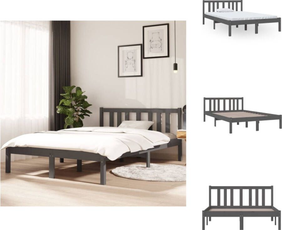 VidaXL Houten bedframe 195.5 x 125.5 x 69.5 cm Hoogwaardig massief grenenhout Stabiel Grijs Bed