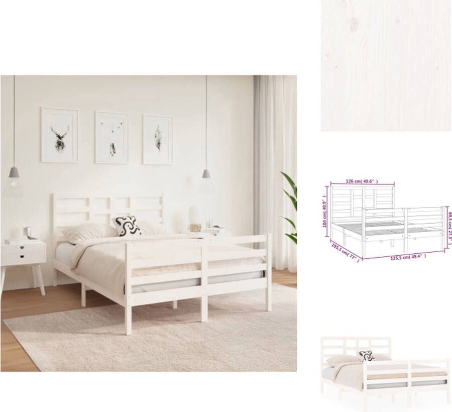 VidaXL Houten Bedframe 195.5 x 126 x 104 cm Stabiel en Decoratief Wit Geschikt voor matrasafmeting 120 x 190 cm Montage vereist Bed