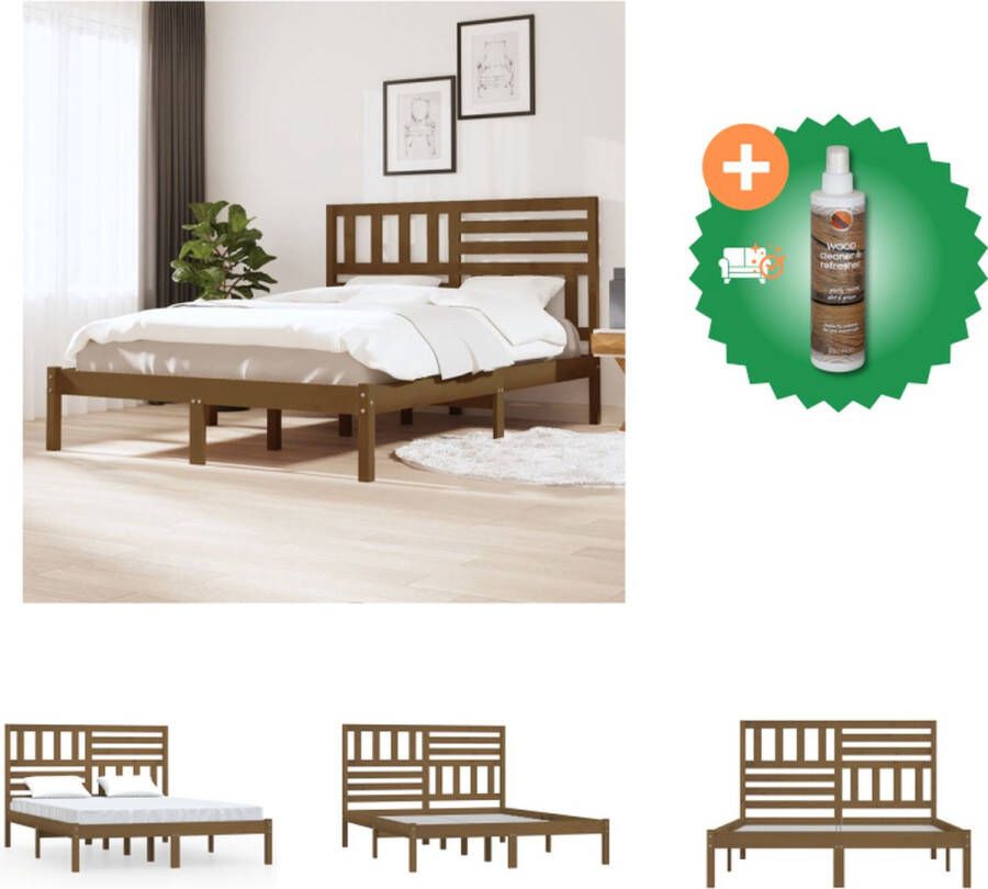 VidaXL Houten Bedframe 195.5 x 141 cm Grenenhout met Honingbruine Kleur Bed Inclusief Houtreiniger en verfrisser