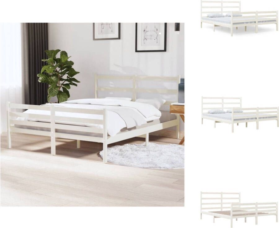 VidaXL Houten Bedframe 195.5 x 141 cm Massief grenenhout Wit 135 x 190 cm geschikte matras Bed