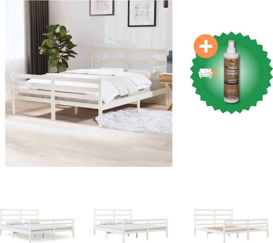 VidaXL Houten Bedframe 195.5 x 141 cm Massief grenenhout Wit 135 x 190 cm geschikte matras Bed Inclusief Houtreiniger en verfrisser