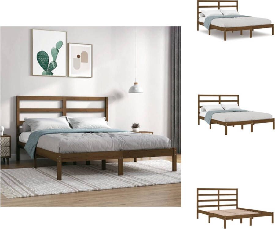 VidaXL Houten bedframe 195.5 x 141 x 100 cm honingbruin Massief grenenhout Multiplex lattenbodem Bed