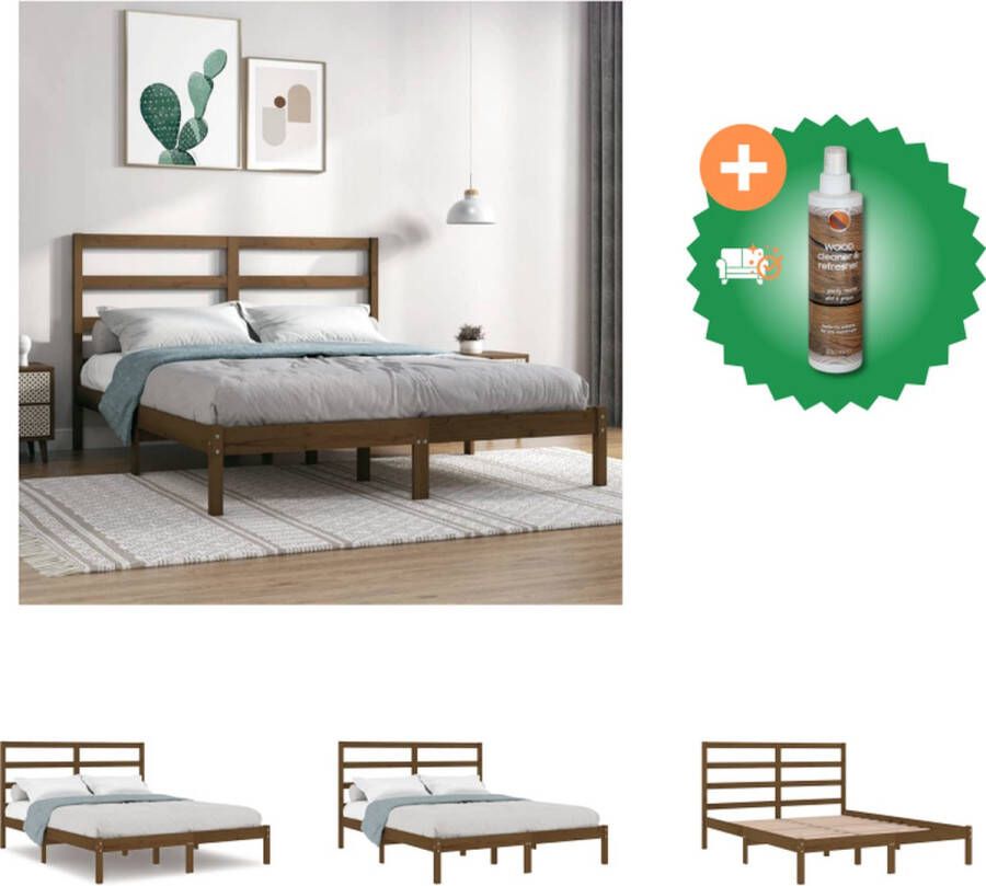 VidaXL Houten bedframe 195.5 x 141 x 100 cm honingbruin Massief grenenhout Multiplex lattenbodem Bed Inclusief Houtreiniger en verfrisser