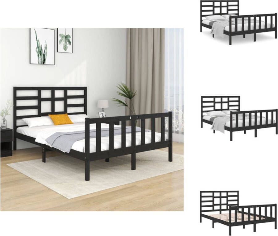 VidaXL Houten Bedframe 195.5 x 146 x 104 cm Massief grenenhout Zwart Bed
