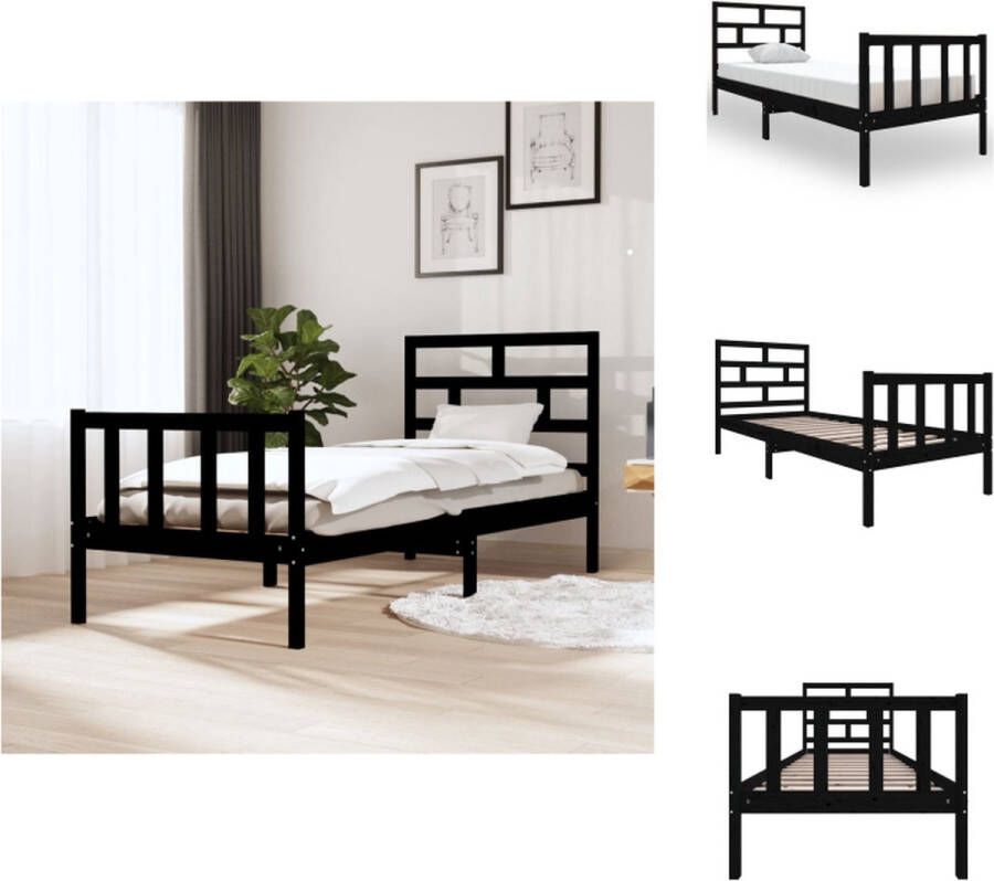 VidaXL Houten bedframe 195.5 x 80.5 x 69.5 cm zwart massief grenenhout Bed