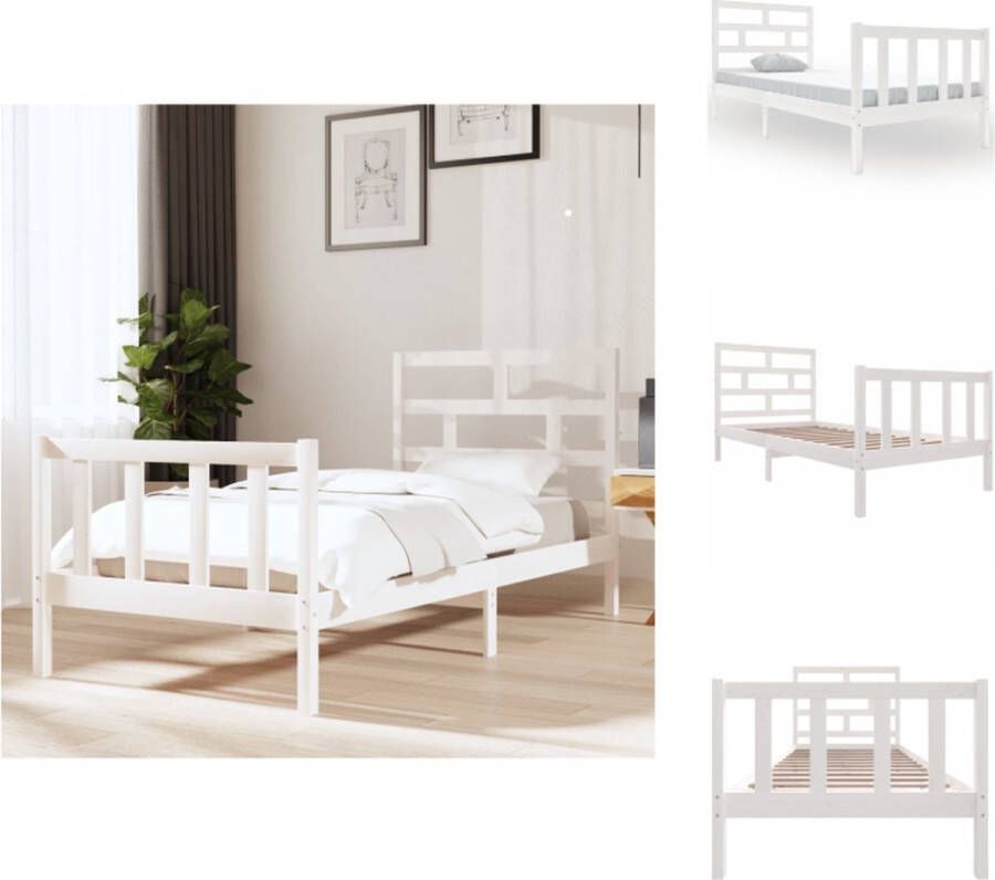 VidaXL Houten bedframe 195.5 x 95.5 x 69.5 cm Wit Massief grenenhout Bed