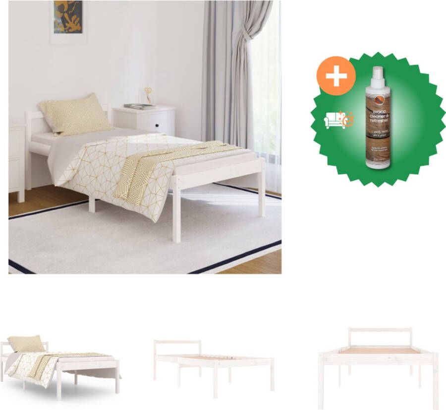VidaXL Houten Bedframe 195.5 x 95.5 x 70.5 cm Massief grenenhout 90 x 190 cm Wit Bed Inclusief Houtreiniger en verfrisser