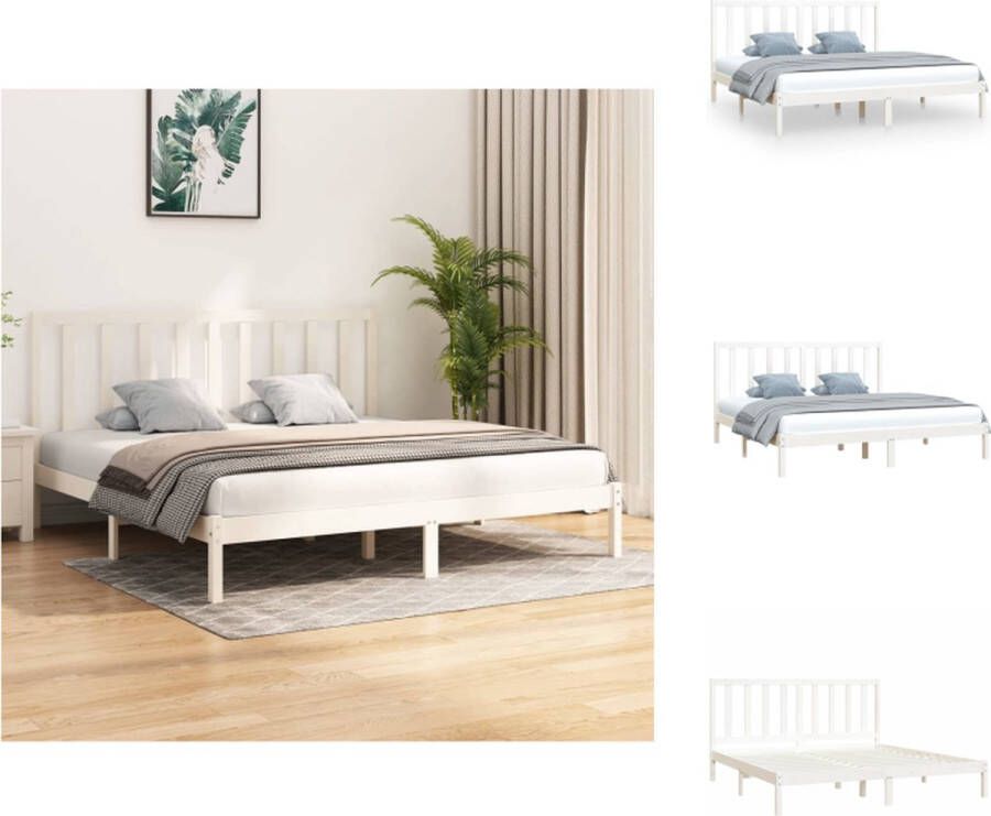 VidaXL Houten Bedframe Praktische en decoratieve aanvulling Bedden Afmeting- 205.5 x 205.5 x 100 cm Kleur- wit Bed - Foto 3
