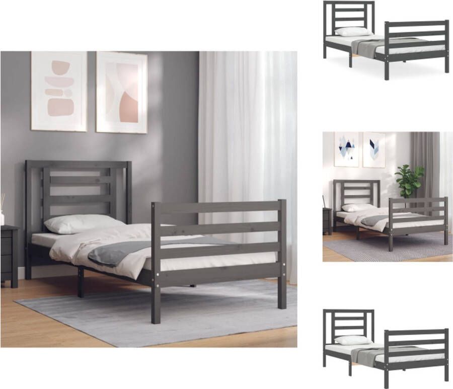 VidaXL Houten Bedframe 205.5 x 105.5 cm Massief Grenenhout Grijs Bed