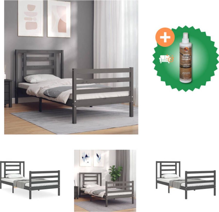 VidaXL Houten Bedframe 205.5 x 105.5 cm Massief Grenenhout Grijs Bed Inclusief Houtreiniger en verfrisser