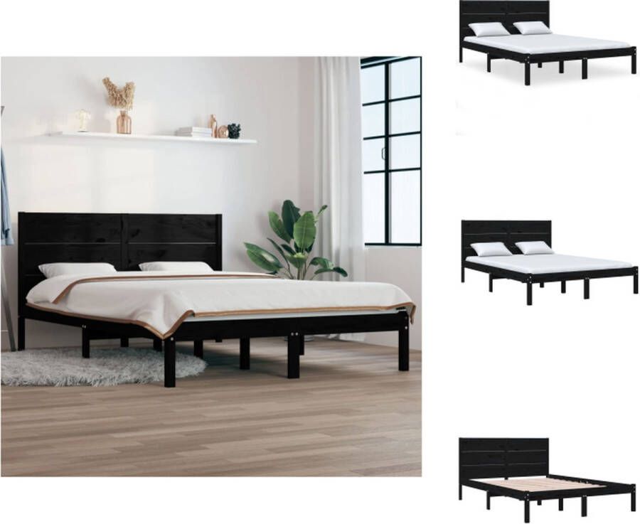 VidaXL Houten Bedframe 205.5 x 125.5 x 100 cm Zwart Massief grenenhout Bed