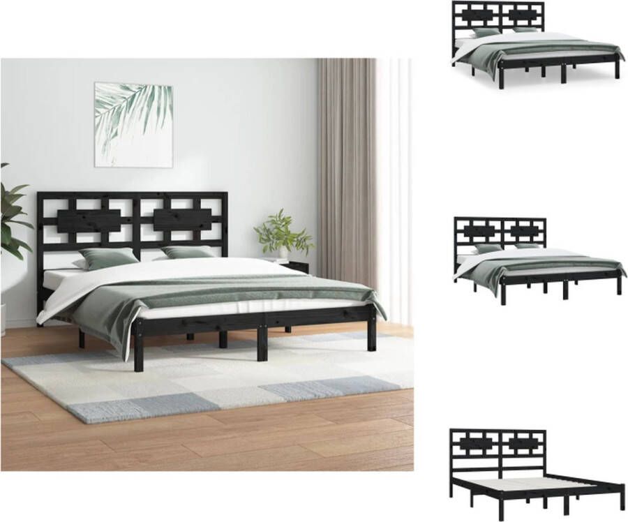 VidaXL Houten Bedframe 205.5 x 125.5 x 31 cm Massief grenenhout Zwart Bed