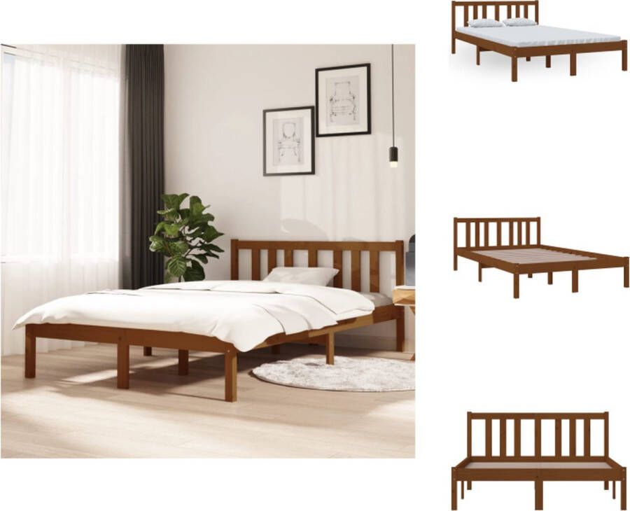 VidaXL Houten Bedframe 205.5 x 125.5 x 69.5 cm Honingbruin Massief grenenhout Multiplex lattenbodem Bed