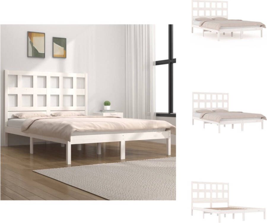 vidaXL Houten bedframe 205.5 x 145.5 x 31 cm Massief grenenhout Wit Bed