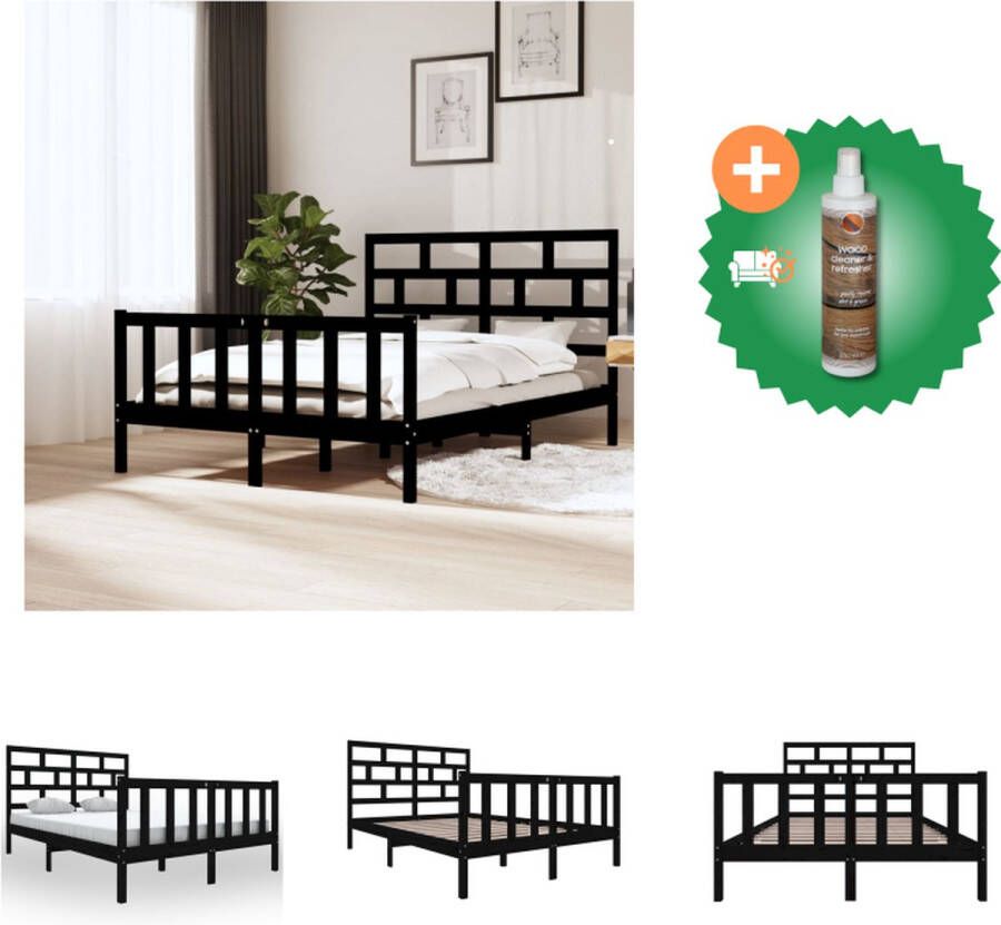 VidaXL Bedframe massief grenenhout zwart 150x200 cm 5FT king size Bed Inclusief Houtreiniger en verfrisser