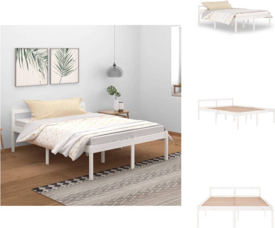 VidaXL Houten Bedframe 205.5 x 155.5 x 70.5 cm Wit Massief grenenhout Geschikt voor 150 x 200 cm matras (5FT king) Bed