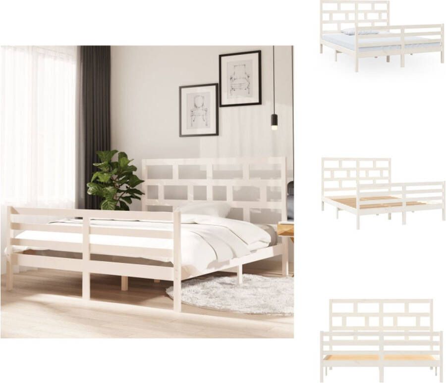 VidaXL Houten bedframe 205.5 x 166 x 100 cm Massief grenenhout Multiplex lattenbodem Bed