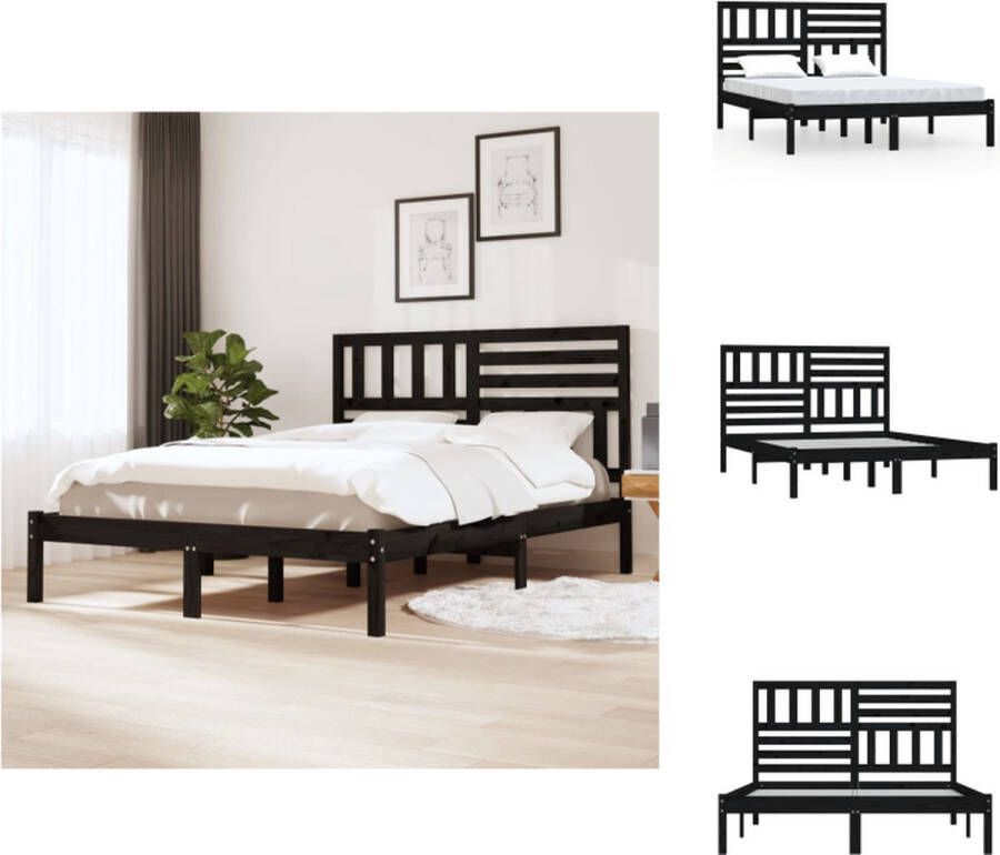 VidaXL Houten Bedframe 205.5 x 166 x 100 cm Massief grenenhout Zwart Bed