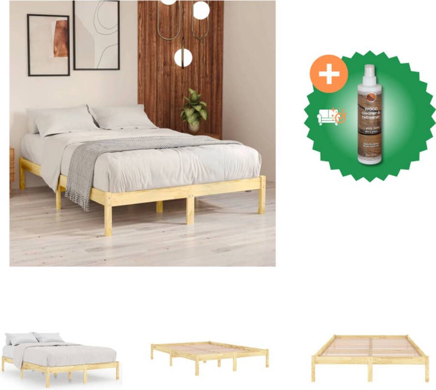 VidaXL Houten bedframe 205.5 x 185.5 x 31 cm massief grenenhout geschikt voor 180 x 200 cm matras Montage vereist Bed Inclusief Houtreiniger en verfrisser - Foto 2