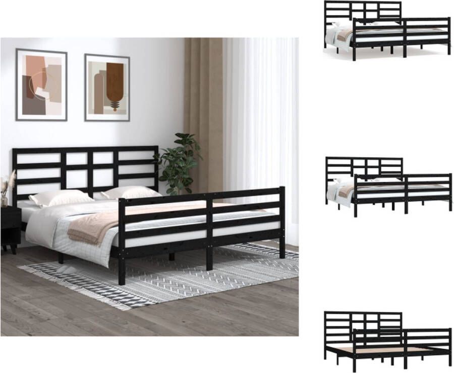 VidaXL Houten Bedframe 205.5 x 186 x 104 cm Zwart Massief grenenhout Inclusief hoofd- en voeteneind 180 x 200 cm (6FT Super King) Montage vereist Bed