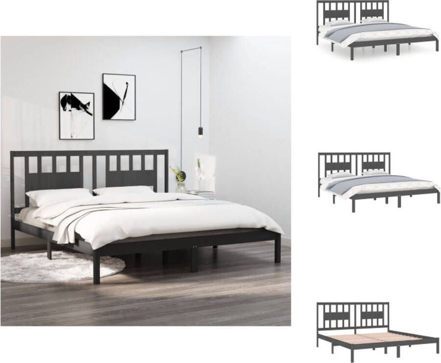 VidaXL Houten bedframe 205.5 x 206 x 100 cm Geschikt voor matras 200 x 200 cm Massief grenenhout Grijs Bed