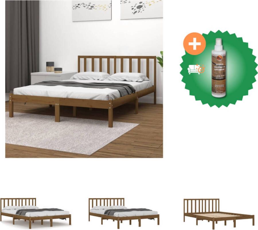 VidaXL Houten bedframe 205.5 x 206 x 100 cm Honingbruin Bed Inclusief Houtreiniger en verfrisser