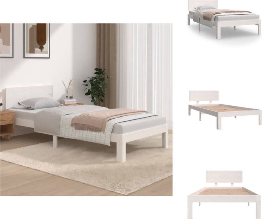VidaXL Bedframe Bedframes Bed Bedbodem Bedframe massief grenenhout wit 90x200 cm - Foto 2