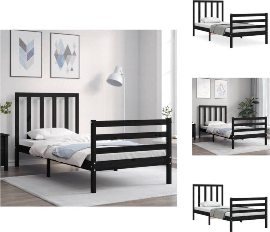 VidaXL Houten Bedframe 205.5 x 95.5 x 100 cm Massief grenenhout Multiplex lattenbodem Zwart Bed