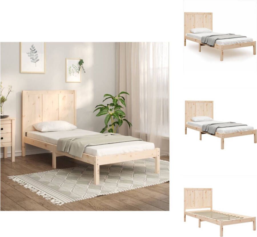 VidaXL Houten Bedframe 205.5 x 95.5 x 31 cm Massief grenenhout Comfortabel hoofdeinde Bed