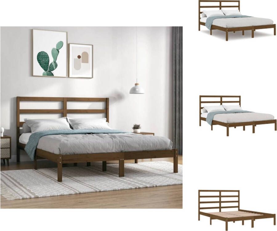 VidaXL Houten Bedframe 205.5x156x100cm Honingbruin Massief grenenhout Multiplex lattenbodem Bed