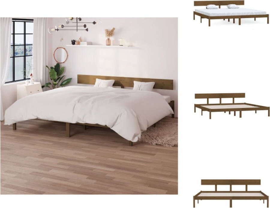 VidaXL Houten Bedframe 206.5 x 205.5 x 70 cm Massief grenenhout Honingbruin 200 x 200 cm Inclusief hoofdeinde Montage vereist Bed