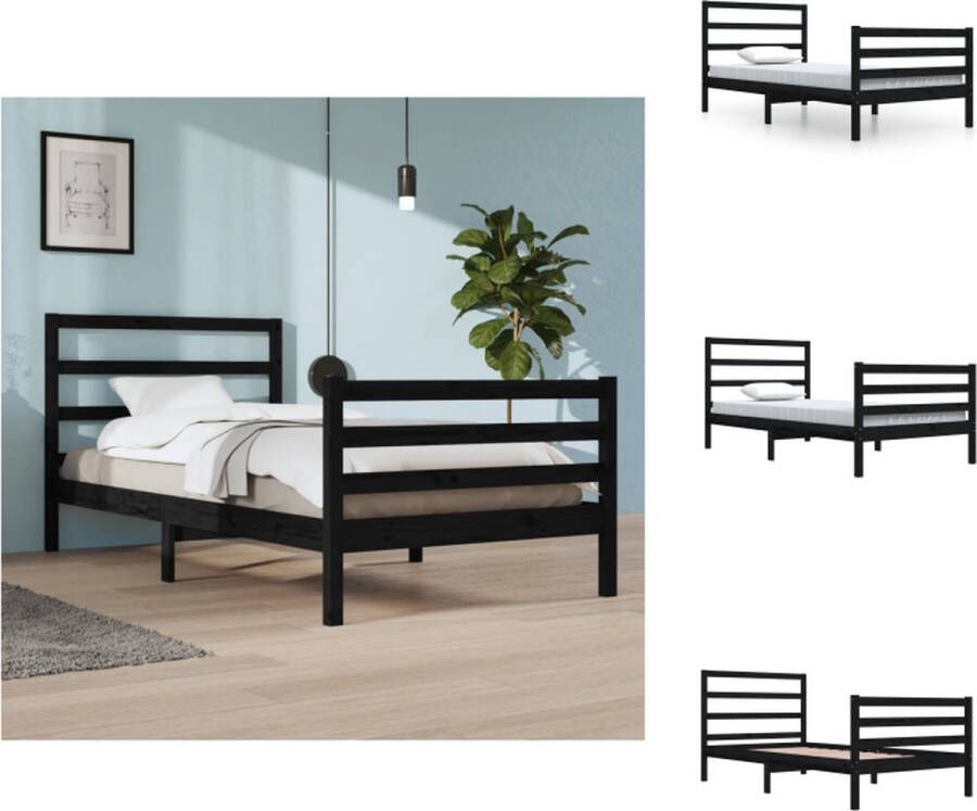 vidaXL Houten Bedframe Afmeting- 205.5x105.5x100 cm Kleur- Zwart Materiaal- Massief grenenhout Bed